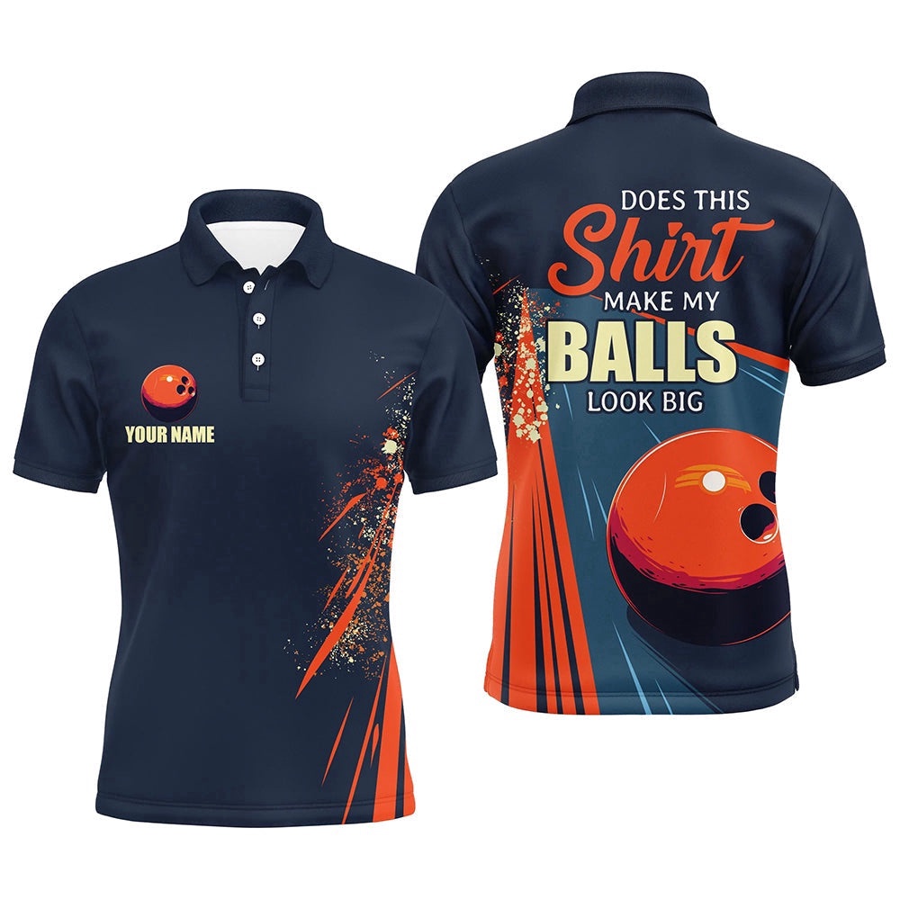 Navy & Orange Retro Bowling Shirts For Men Custom Does This Shirt Make My Balls Look Big, Personalized Bowling Team Shirt
