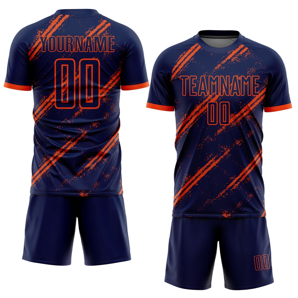 Navy Orange Sublimation Soccer Uniform Jersey, Custom Team Soccer Jersey Shirt