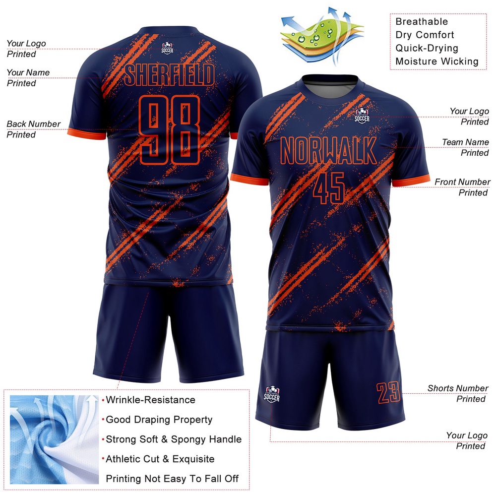 Navy Orange Sublimation Soccer Uniform Jersey, Custom Team Soccer Jersey Shirt