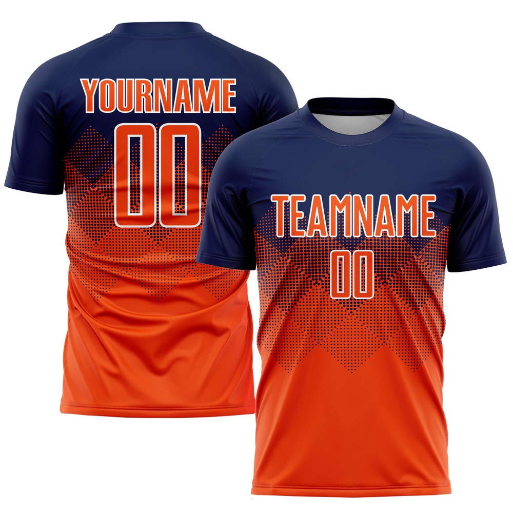 Navy Orange White Sublimation Soccer Uniform Jersey, Custom Team Soccer Jersey Shirt