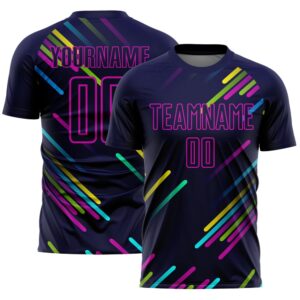 Navy Pink Lines Sublimation Soccer Uniform Jersey,&hellip;