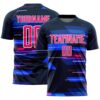 Navy Pink White Geometric Pattern Sublimation Soccer Uniform Jersey, Custom Team Soccer Jersey Shirt Navy Pink White Geometric Pattern Sublimation Soccer Uniform Jersey, Custom Team Soccer Jersey Shirt