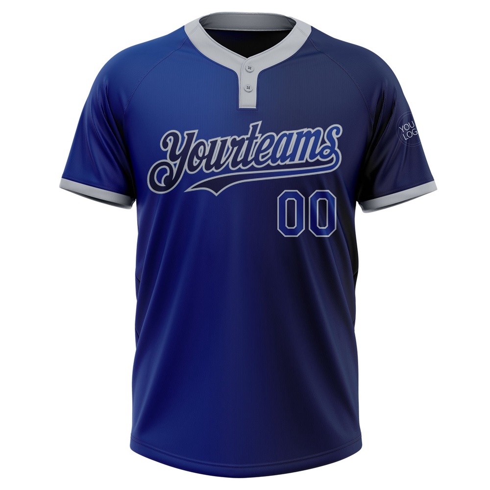 Navy Royal Gray Gradient Fashion Two Button Unisex Softball Jersey, Custom Team Softball Jersey