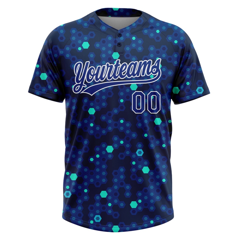 Navy Royal Light Blue 3D Pattern Two Button Unisex Softball Jersey, Custom Team Softball Jersey Navy Royal Light Blue 3D Pattern Two Button Unisex Softball Jersey, Custom Team Softball Jersey