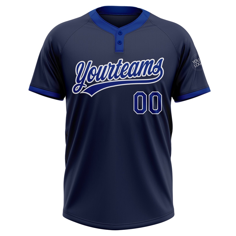 Navy Royal White Two Button Unisex Softball Jersey, Custom Team Softball Jersey