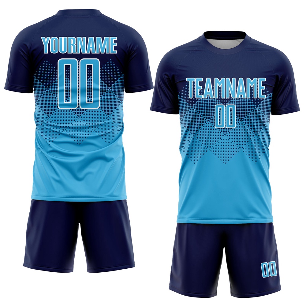Navy Sky Blue White Sublimation Soccer Uniform Jersey, Custom Team Soccer Jersey Shirt