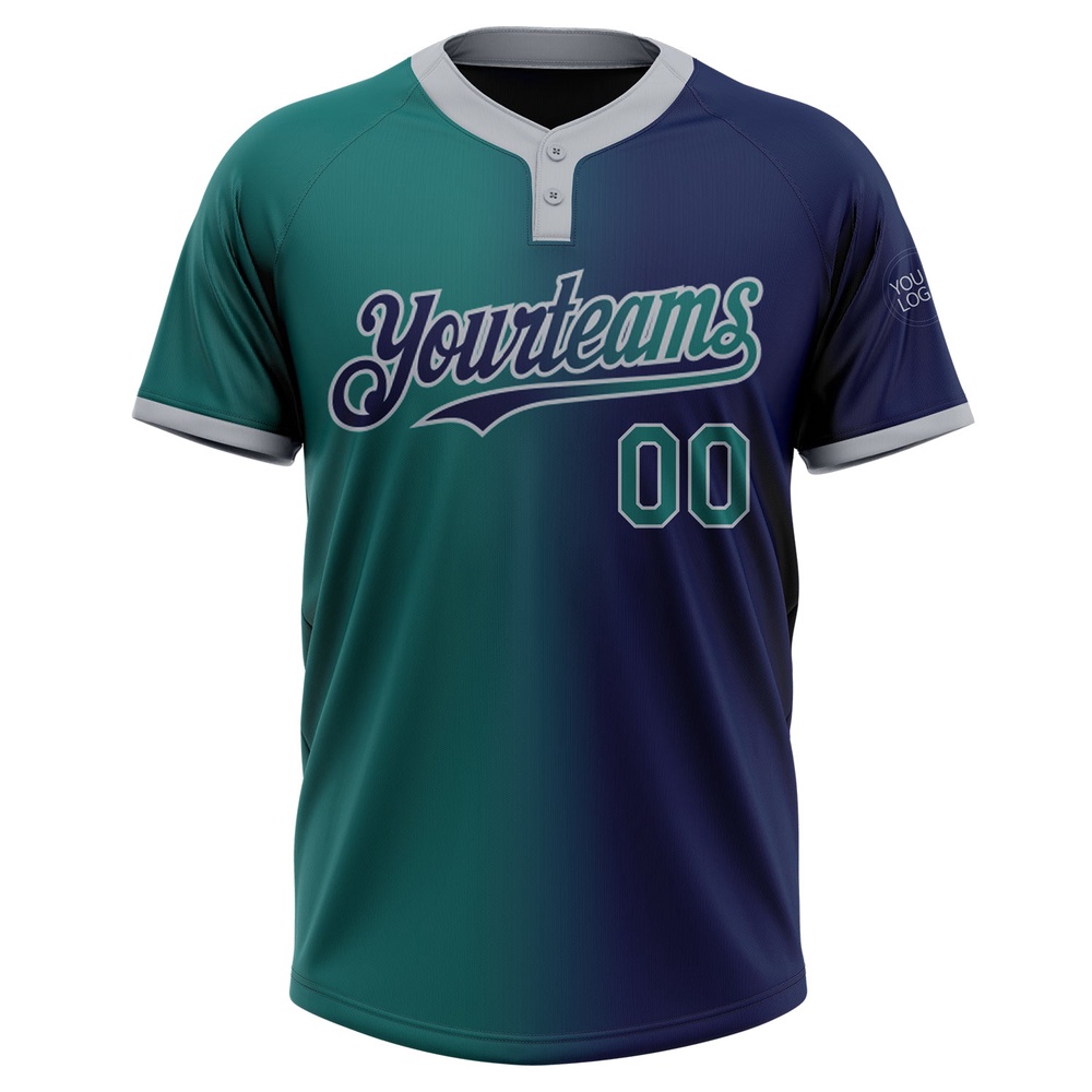 Navy Teal Gray Gradient Fashion Two Button Unisex Softball Jersey, Custom Team Softball Jersey Navy Teal Gray Gradient Fashion Two Button Unisex Softball Jersey, Custom Team Softball Jersey