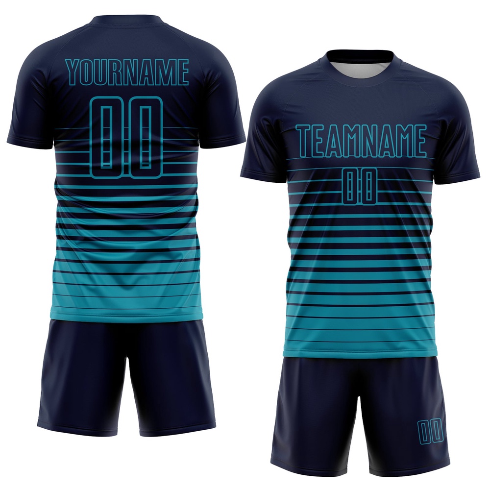Navy Teal Pinstripe Fade Fashion Sublimation Soccer Uniform Jersey, Custom Team Soccer Jersey Shirt Navy Teal Pinstripe Fade Fashion Sublimation Soccer Uniform Jersey, Custom Team Soccer Jersey Shirt