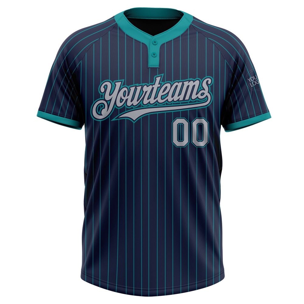 Navy Teal Pinstripe Gray Two Button Unisex Softball Jersey, Custom Team Softball Jersey Navy Teal Pinstripe Gray Two Button Unisex Softball Jersey, Custom Team Softball Jersey