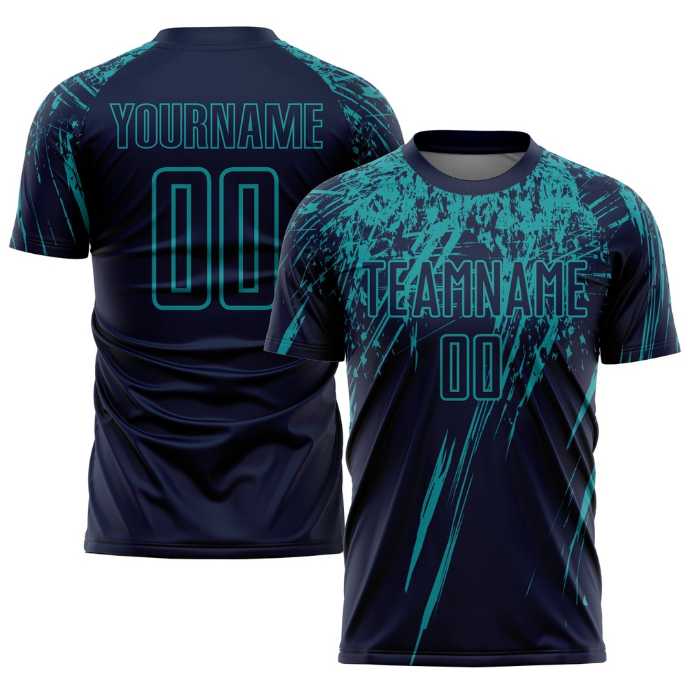 Navy Teal Sublimation Soccer Uniform Jersey, Custom Team Soccer Jersey Shirt
