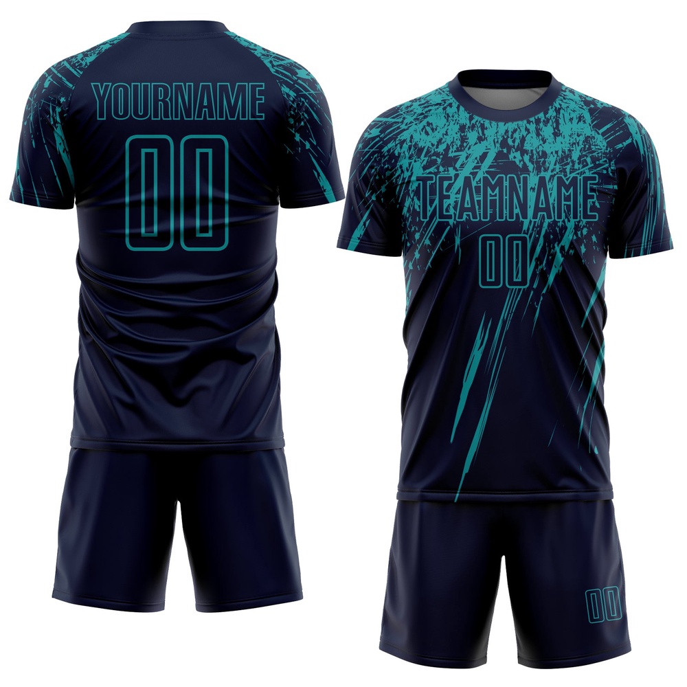 Navy Teal Sublimation Soccer Uniform Jersey, Custom Team Soccer Jersey Shirt