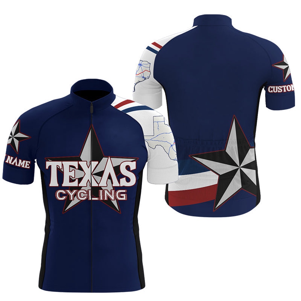 Navy Texas Cycling Jersey Road Bike Shirt Dirt Gear Tx Biking Top With Back Pockets, Custom Mono Cycling Jersey