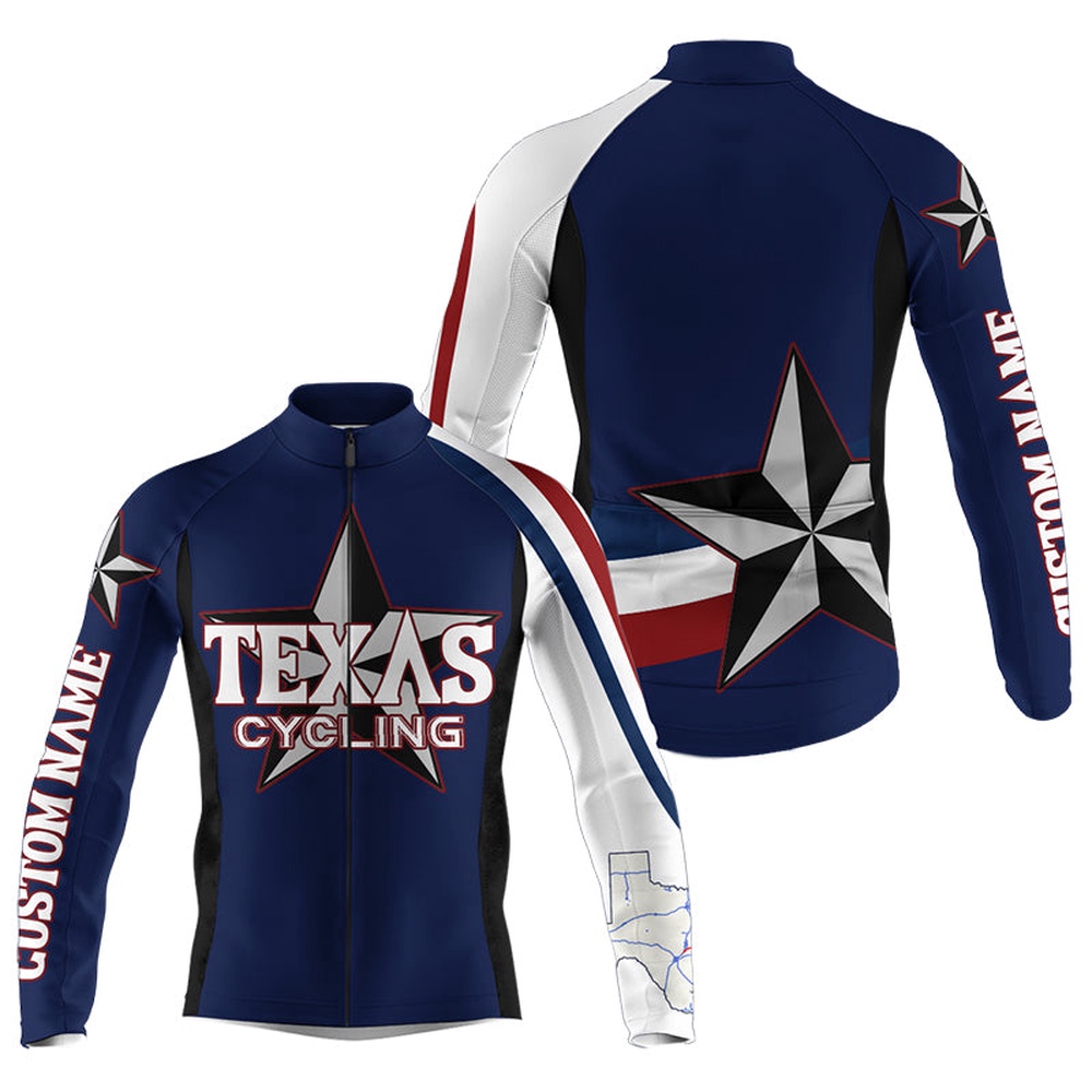 Navy Texas Cycling Jersey Road Bike Shirt Dirt Gear Tx Biking Top With Back Pockets, Custom Mono Cycling Jersey