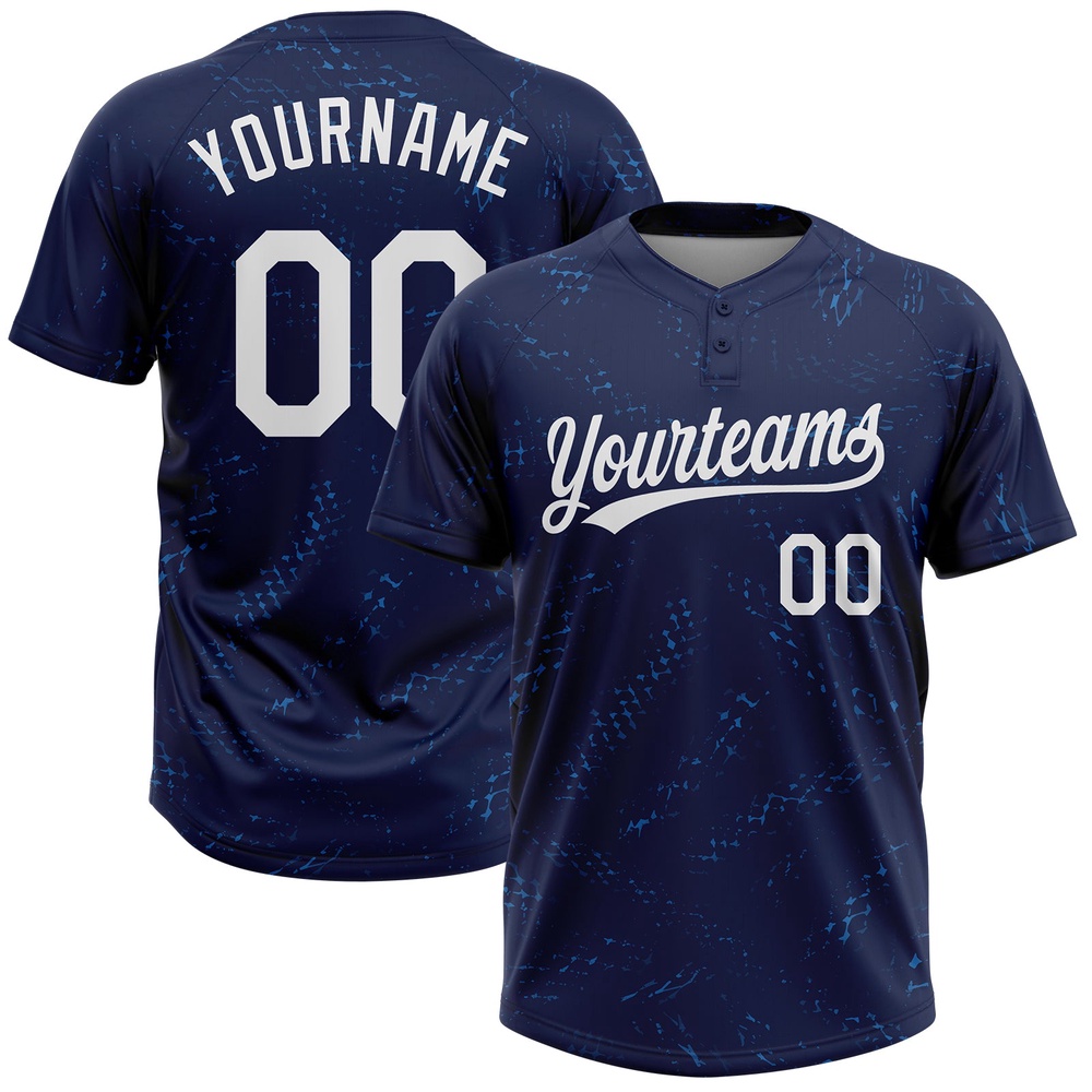 Navy White 3D Pattern Two Button Unisex Softball Jersey, Custom Team Softball Jersey Navy White 3D Pattern Two Button Unisex Softball Jersey, Custom Team Softball Jersey