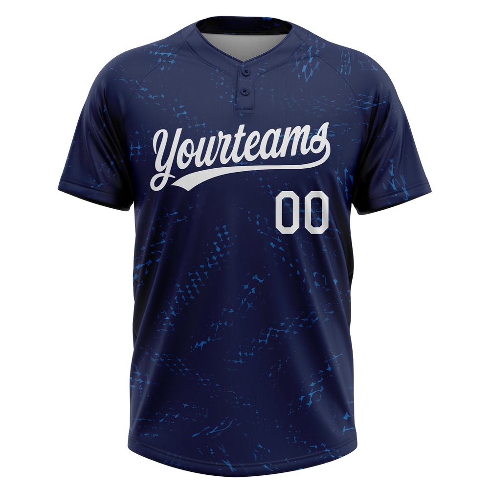 Navy White 3D Pattern Two Button Unisex Softball Jersey, Custom Team Softball Jersey Navy White 3D Pattern Two Button Unisex Softball Jersey, Custom Team Softball Jersey