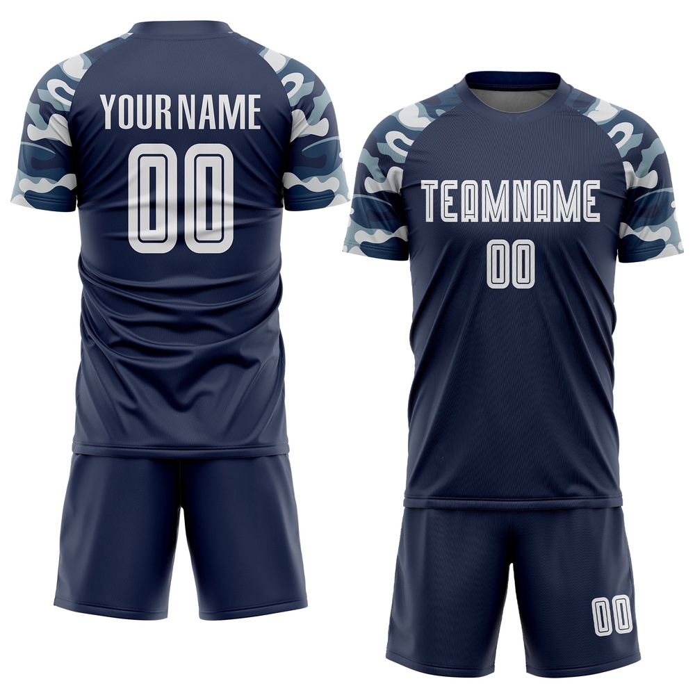 Navy White Camo Sublimation Soccer Uniform Jersey, Custom Team Soccer Jersey Shirt