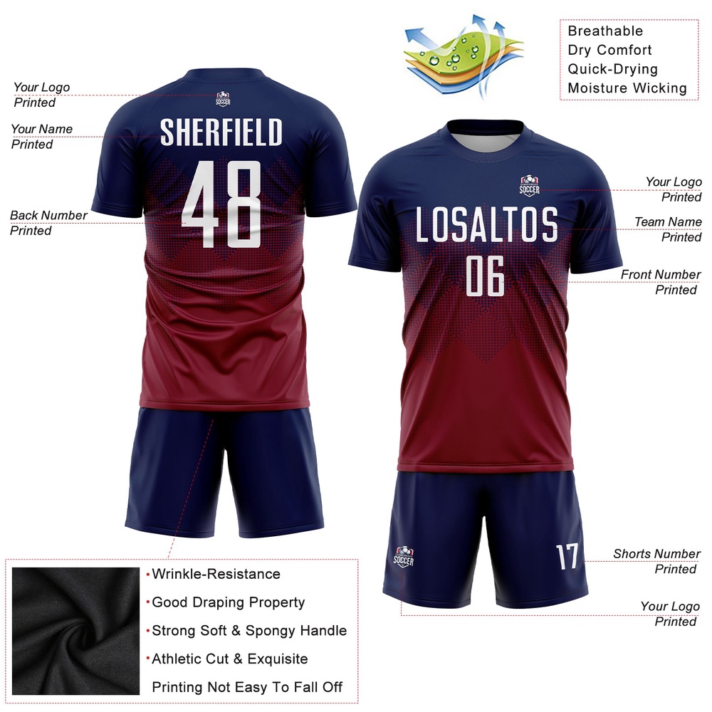 Navy White Crimson Sublimation Soccer Uniform Jersey, Custom Team Soccer Jersey Shirt Navy White Crimson Sublimation Soccer Uniform Jersey, Custom Team Soccer Jersey Shirt