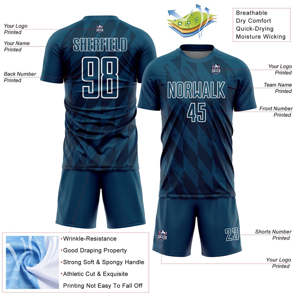 Navy White Geometric Shapes Sublimation Soccer Uniform Jersey, Custom Team Soccer Jersey Shirt Navy White Geometric Shapes Sublimation Soccer Uniform Jersey, Custom Team Soccer Jersey Shirt