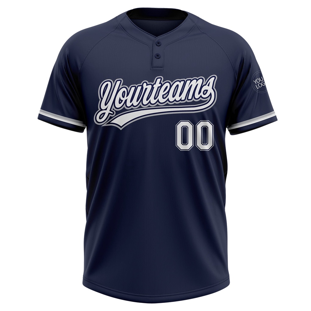 Navy White Gray Two Button Unisex Softball Jersey, Custom Team Softball Jersey Navy White Gray Two Button Unisex Softball Jersey, Custom Team Softball Jersey