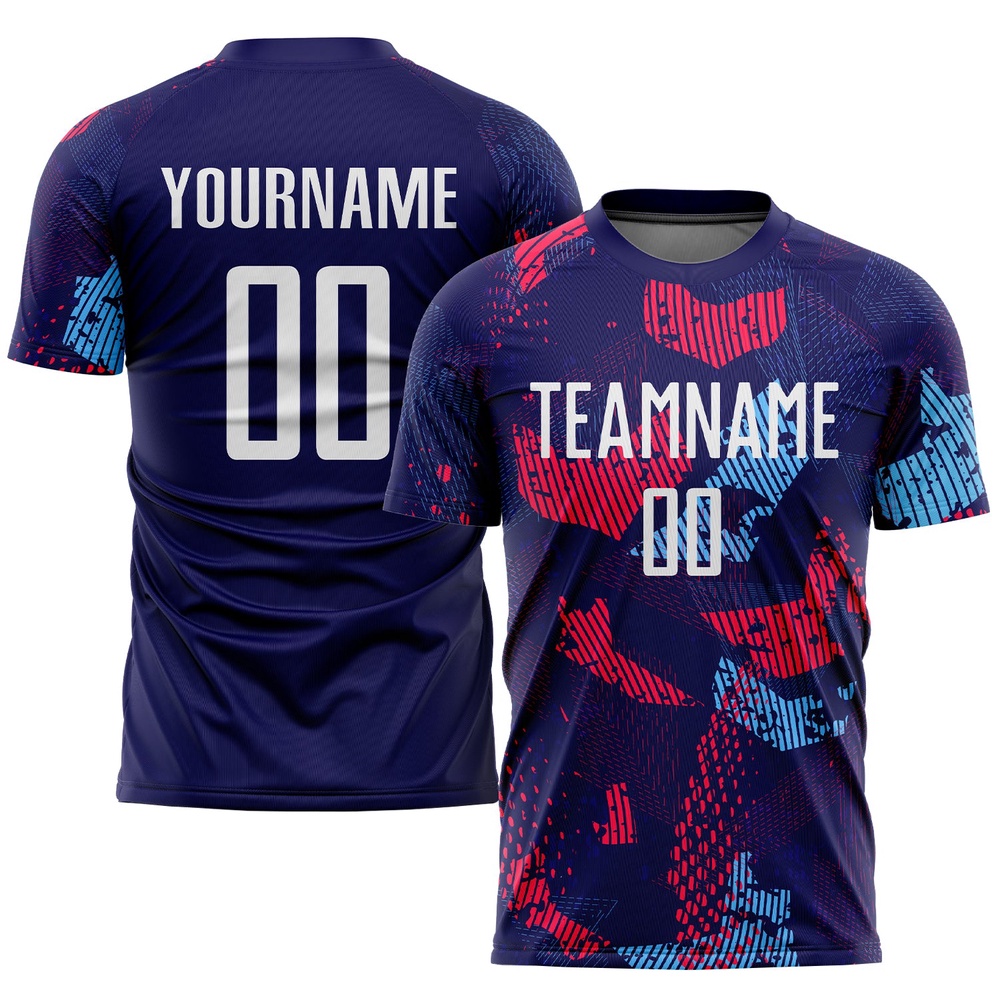 Navy White Light Blue Sublimation Soccer Uniform Jersey, Custom Team Soccer Jersey Shirt