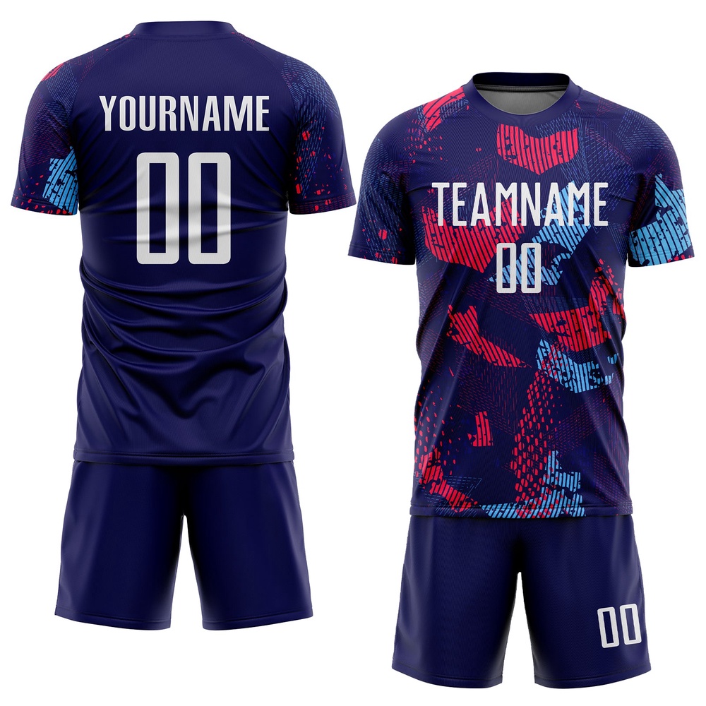 Navy White Light Blue Sublimation Soccer Uniform Jersey, Custom Team Soccer Jersey Shirt