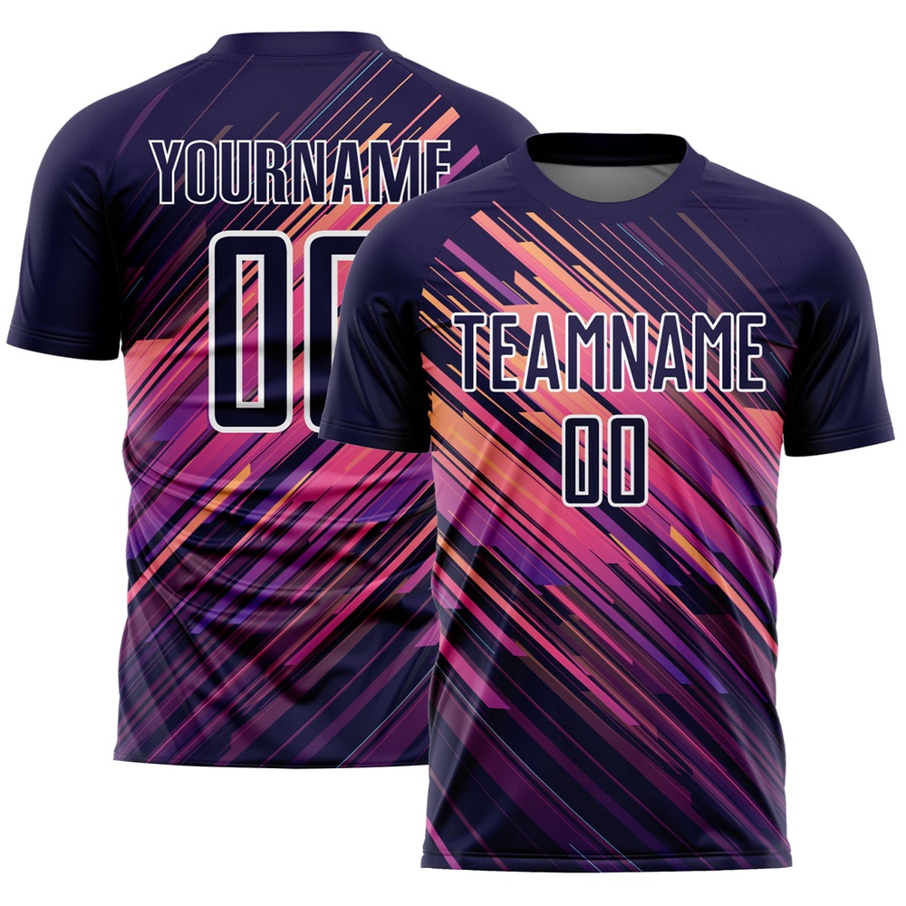 Navy White Lines Sublimation Soccer Uniform Jersey, Custom Team Soccer Jersey Shirt