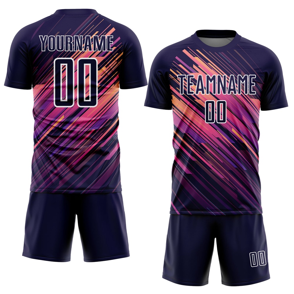 Navy White Lines Sublimation Soccer Uniform Jersey, Custom Team Soccer Jersey Shirt