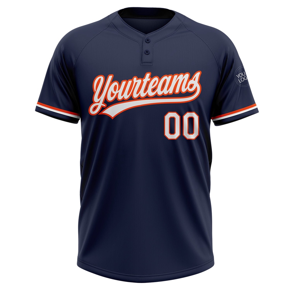 Navy White Orange Two Button Unisex Softball Jersey, Custom Team Softball Jersey Navy White Orange Two Button Unisex Softball Jersey, Custom Team Softball Jersey