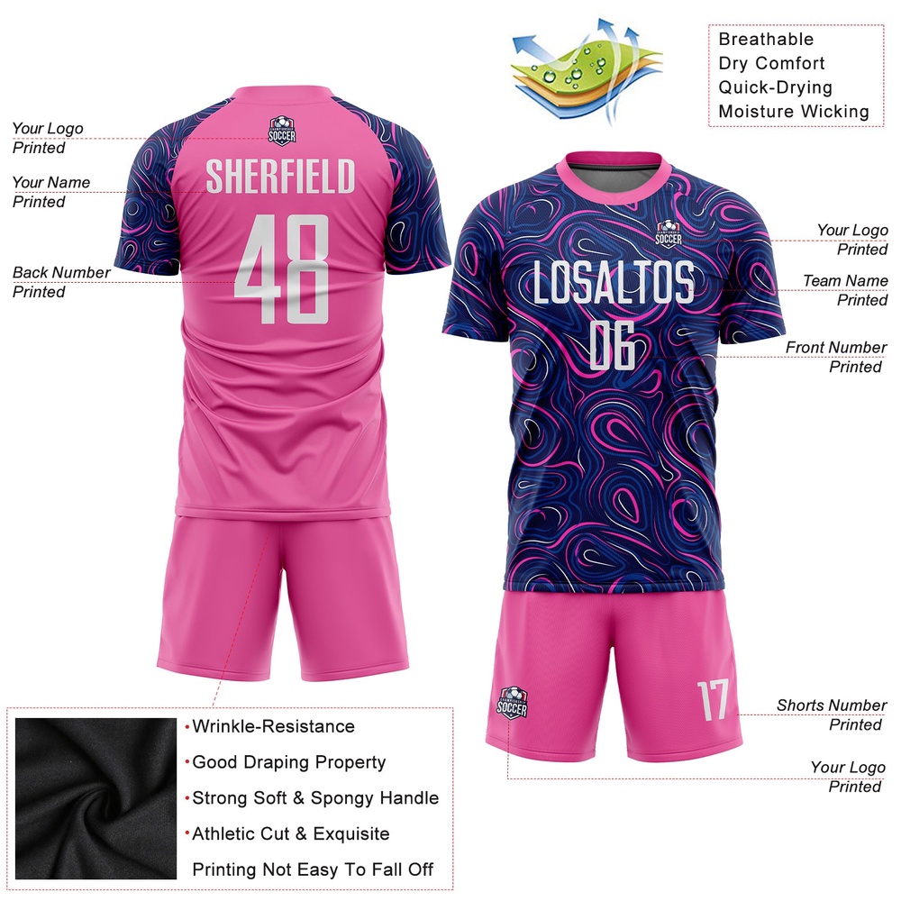 Navy White Pink Sublimation Soccer Uniform Jersey, Custom Team Soccer Jersey Shirt