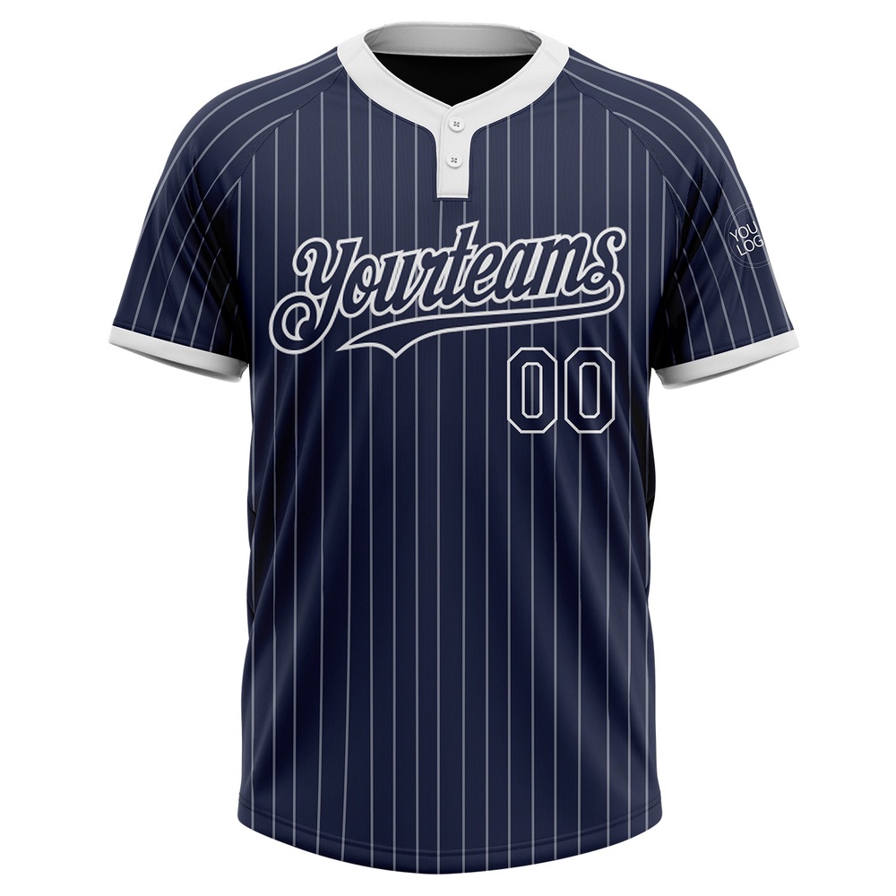 Navy White Pinstripe White Two Button Unisex Softball Jersey, Custom Team Softball Jersey Navy White Pinstripe White Two Button Unisex Softball Jersey, Custom Team Softball Jersey