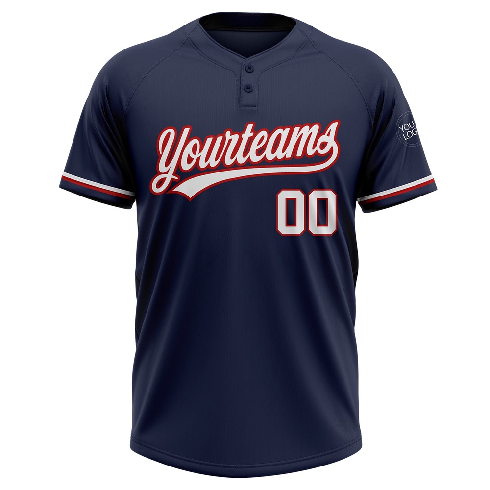Navy White Red Two Button Unisex Softball Jersey, Custom Team Softball Jersey Navy White Red Two Button Unisex Softball Jersey, Custom Team Softball Jersey