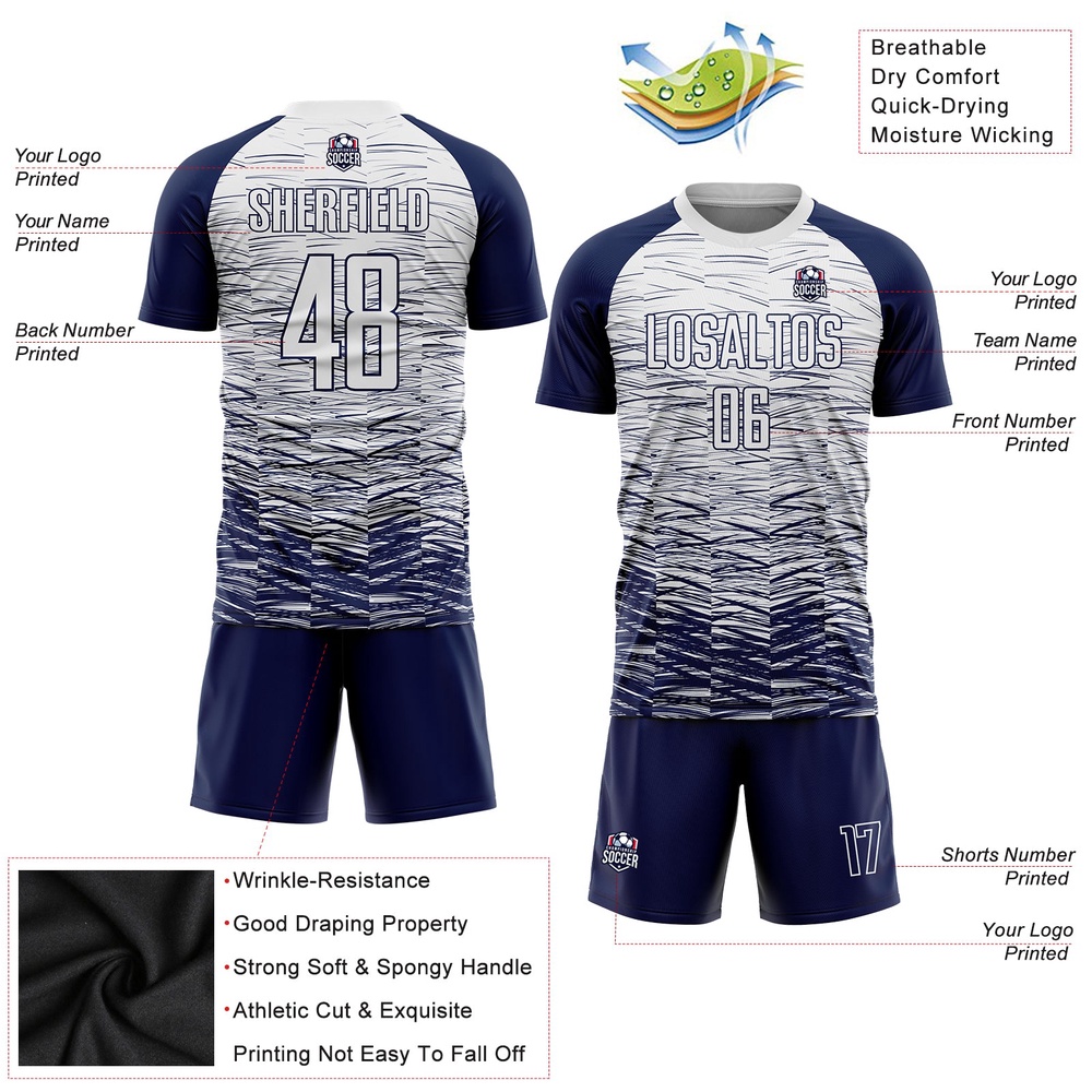 Navy White Sublimation Soccer Uniform Jersey, Custom Team Soccer Jersey Shirt