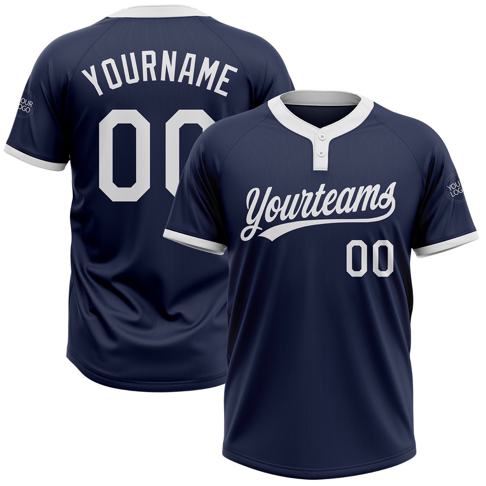 Navy White Two Button Unisex Softball Jersey, Custom Team Softball Jersey Navy White Two Button Unisex Softball Jersey, Custom Team Softball Jersey