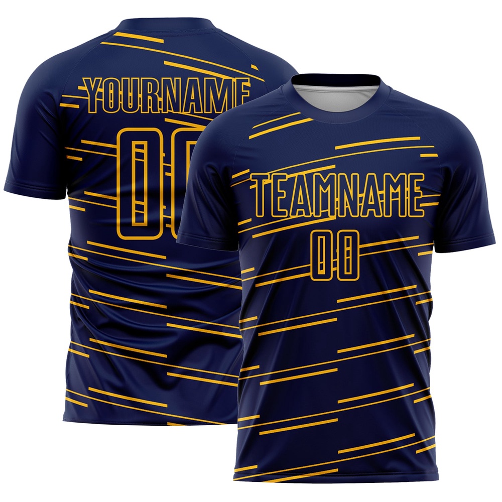 Navy Yellow Lines Sublimation Soccer Uniform Jersey, Custom Team Soccer Jersey Shirt Navy Yellow Lines Sublimation Soccer Uniform Jersey, Custom Team Soccer Jersey Shirt