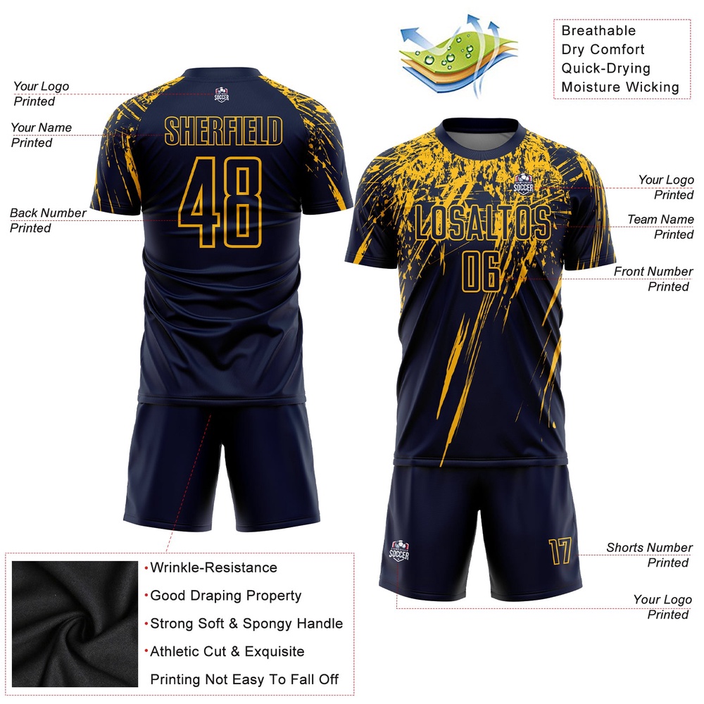 Navy Yellow Sublimation Soccer Uniform Jersey, Custom Team Soccer Jersey Shirt