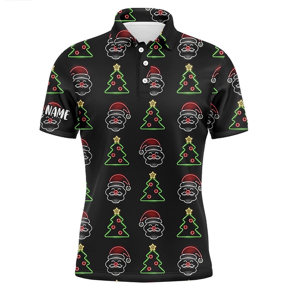 Neon Christmas Tree And Santa Men’s Golf Polo Shirts Custom Funny Golf Shirts For Men, Golf Polo Shirt, Golf Shirts