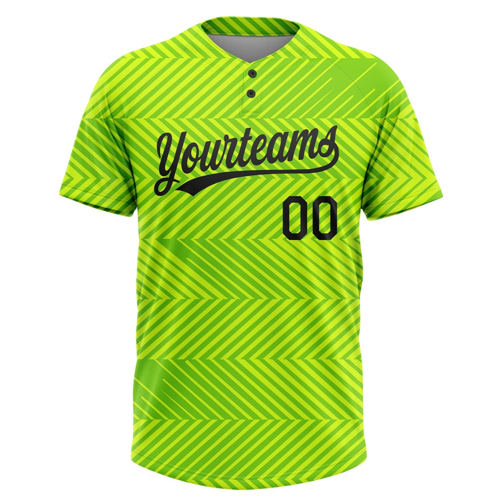 Neon Green Black 3D Pattern Two Button Unisex Softball Jersey, Custom Team Softball Jersey