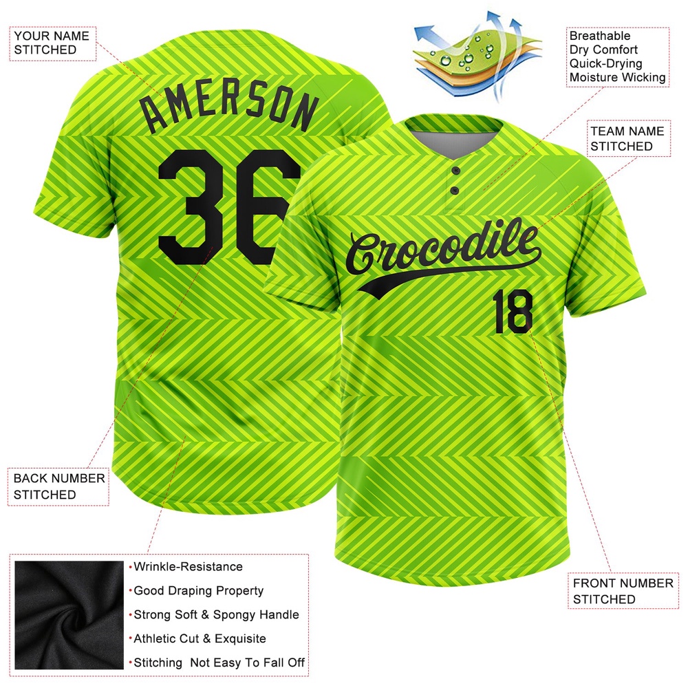 Neon Green Black 3D Pattern Two Button Unisex Softball Jersey, Custom Team Softball Jersey