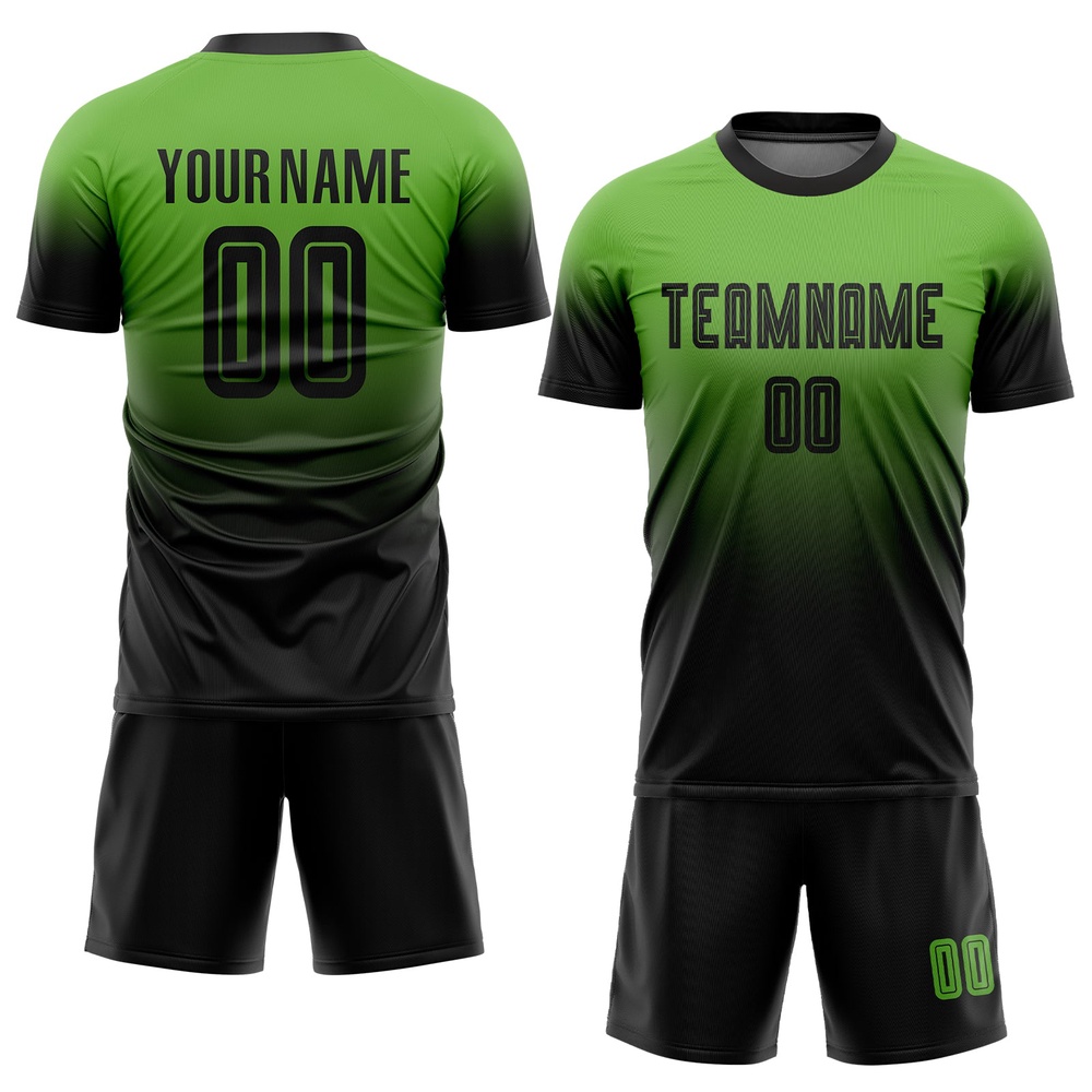 Neon Green Black Sublimation Fade Fashion Soccer Uniform Jersey, Custom Team Soccer Jersey Shirt