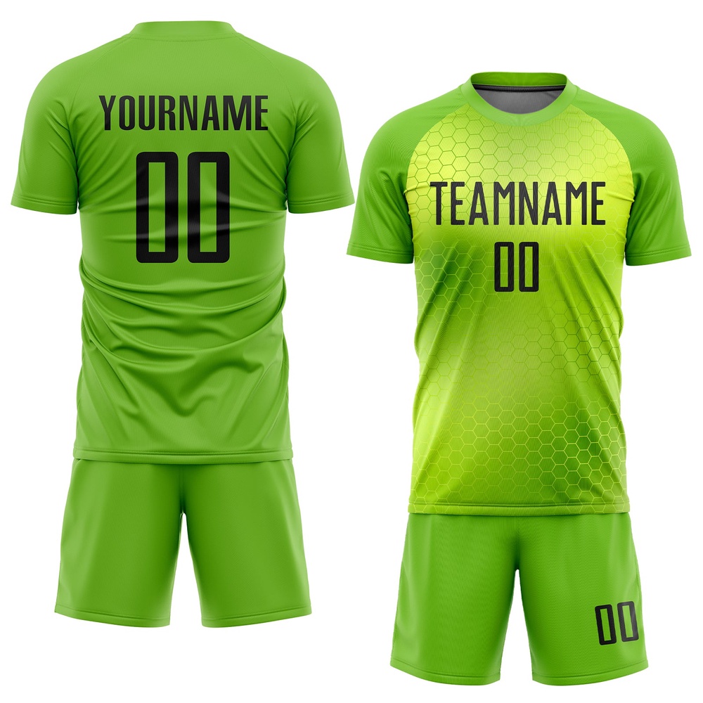 Neon Green Black Sublimation Soccer Uniform Jersey, Custom Team Soccer Jersey Shirt Neon Green Black Sublimation Soccer Uniform Jersey, Custom Team Soccer Jersey Shirt