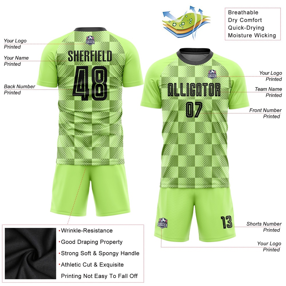 Neon Green Black Third Sublimation Soccer Uniform Jersey, Custom Team Soccer Jersey Shirt Neon Green Black Third Sublimation Soccer Uniform Jersey, Custom Team Soccer Jersey Shirt