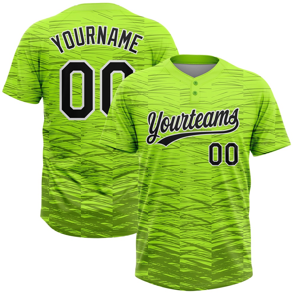 Neon Green Black White 3D Pattern Two Button Unisex Softball Jersey, Custom Team Softball Jersey Neon Green Black White 3D Pattern Two Button Unisex Softball Jersey, Custom Team Softball Jersey