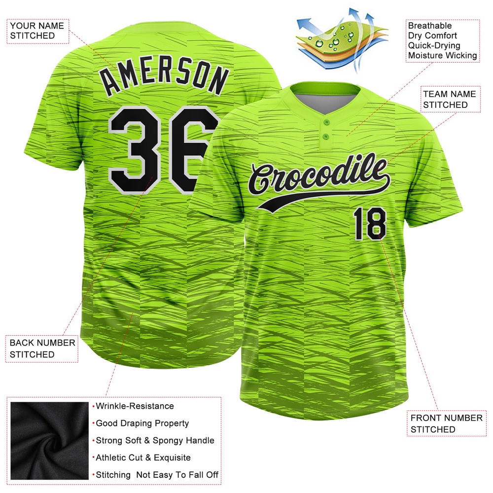 Neon Green Black White 3D Pattern Two Button Unisex Softball Jersey, Custom Team Softball Jersey Neon Green Black White 3D Pattern Two Button Unisex Softball Jersey, Custom Team Softball Jersey