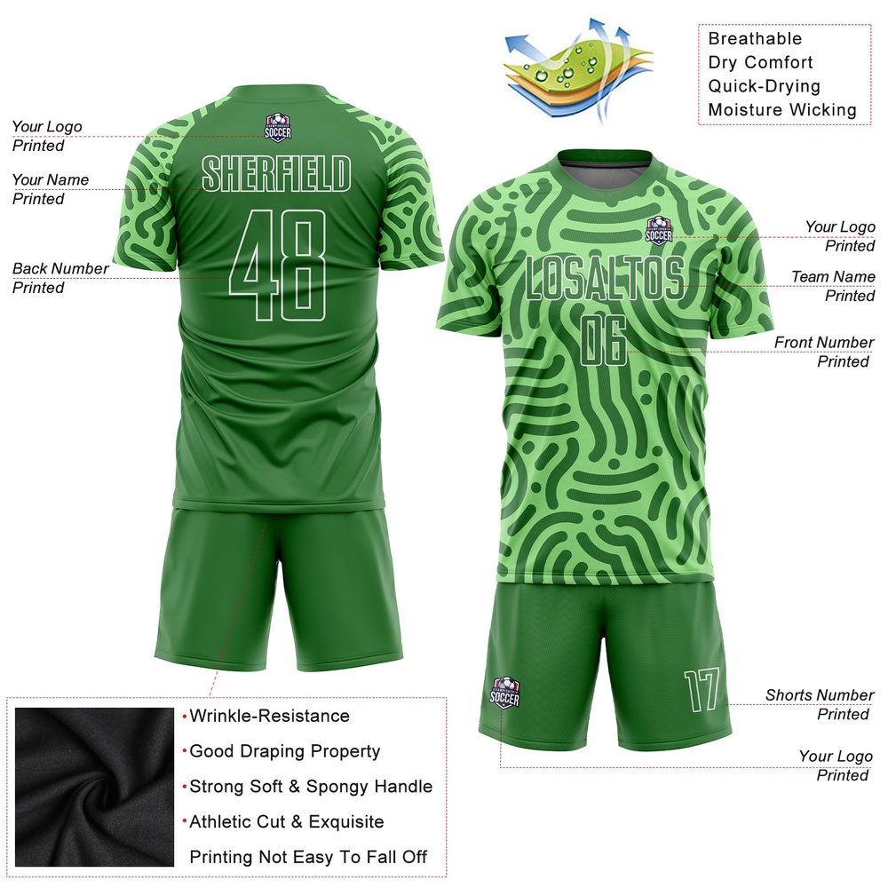 Neon Green Kelly Green White Sublimation Soccer Uniform Jersey, Custom Team Soccer Jersey Shirt