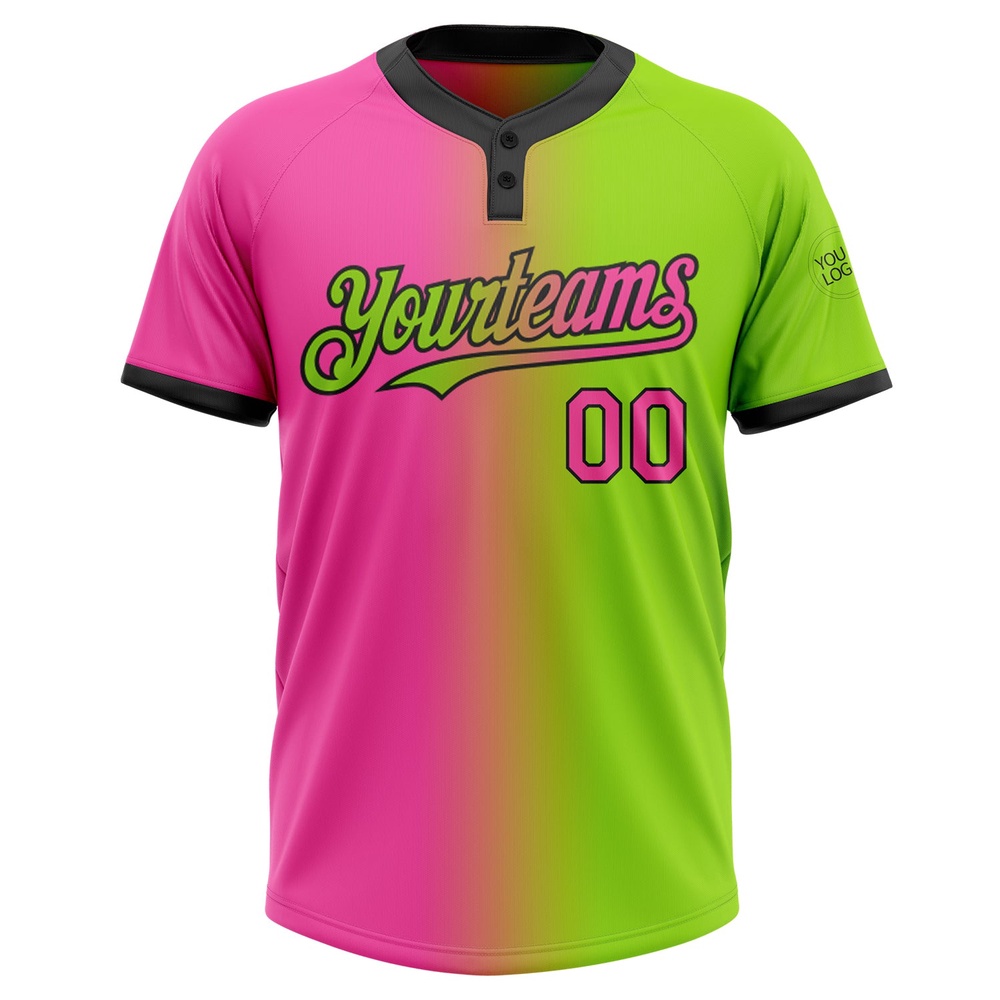 Neon Green Pink Black Gradient Fashion Two Button Unisex Softball Jersey, Custom Team Softball Jersey Neon Green Pink Black Gradient Fashion Two Button Unisex Softball Jersey, Custom Team Softball Jersey