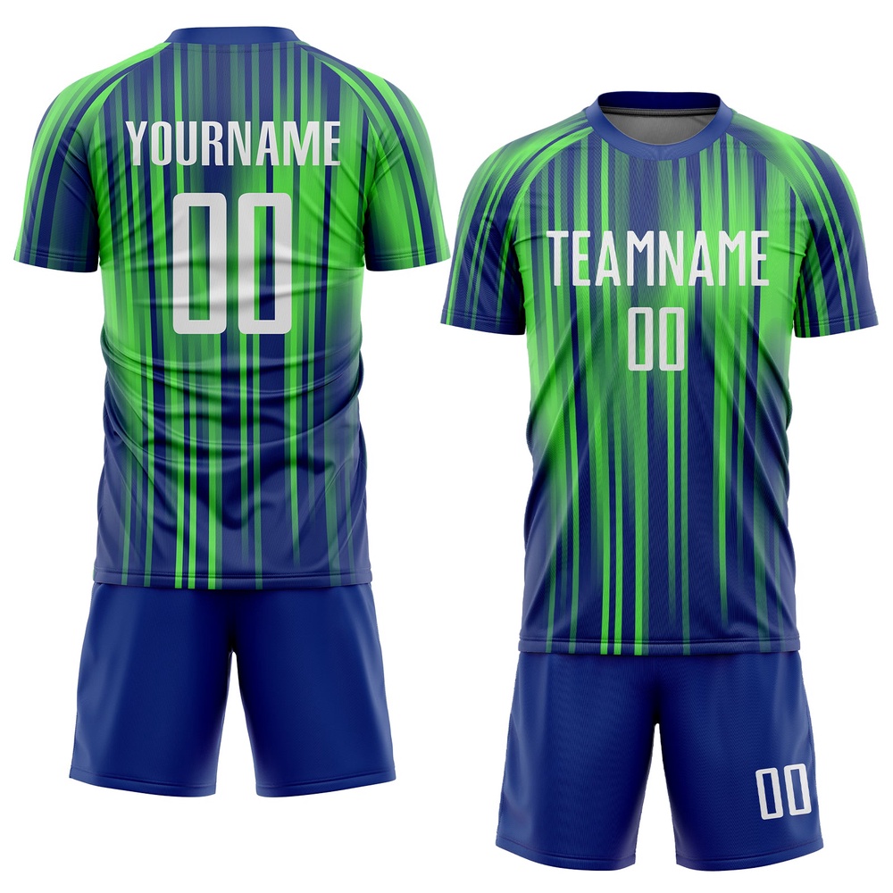 Neon Green White Royal Sublimation Soccer Uniform Jersey, Custom Team Soccer Jersey Shirt