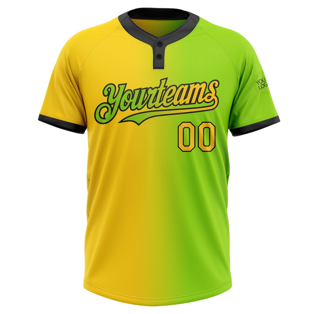 Neon Green Yellow Black Gradient Fashion Two Button Unisex Softball Jersey, Custom Team Softball Jersey Neon Green Yellow Black Gradient Fashion Two Button Unisex Softball Jersey, Custom Team Softball Jersey