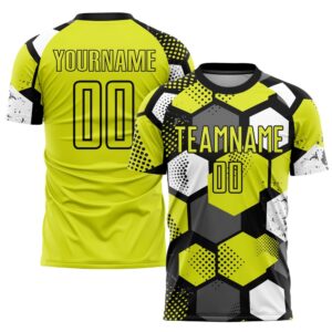 Neon Yellow Black White Sublimation Soccer Uniform&hellip;