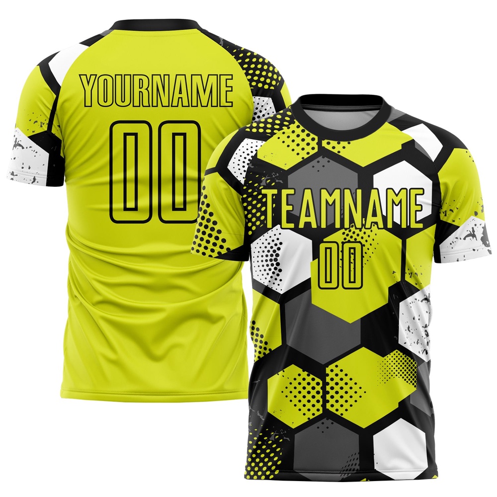 Neon Yellow Black White Sublimation Soccer Uniform Jersey, Custom Team Soccer Jersey Shirt