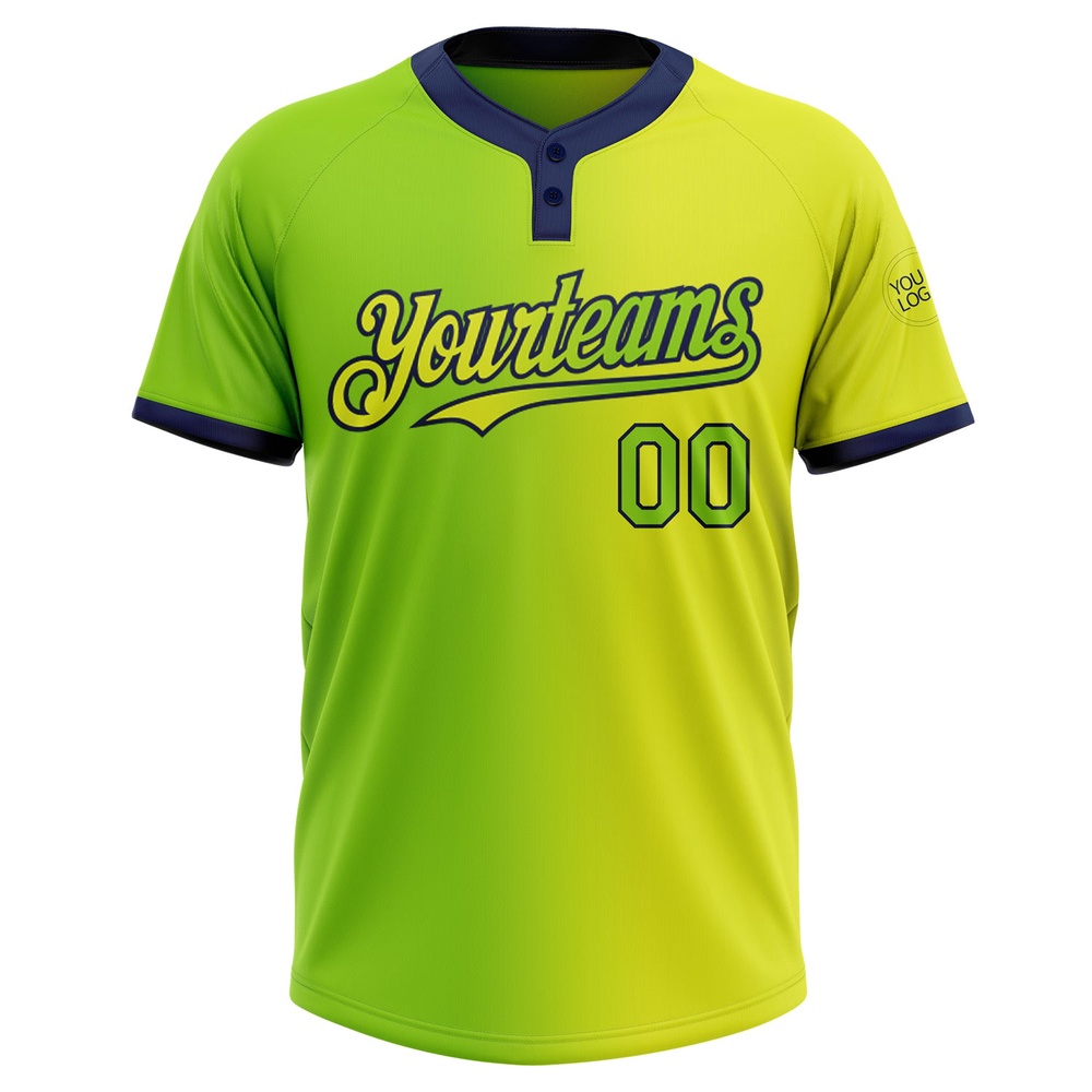 Neon Yellow Neon Green Navy Gradient Fashion Two Button Unisex Softball Jersey, Custom Team Softball Jersey